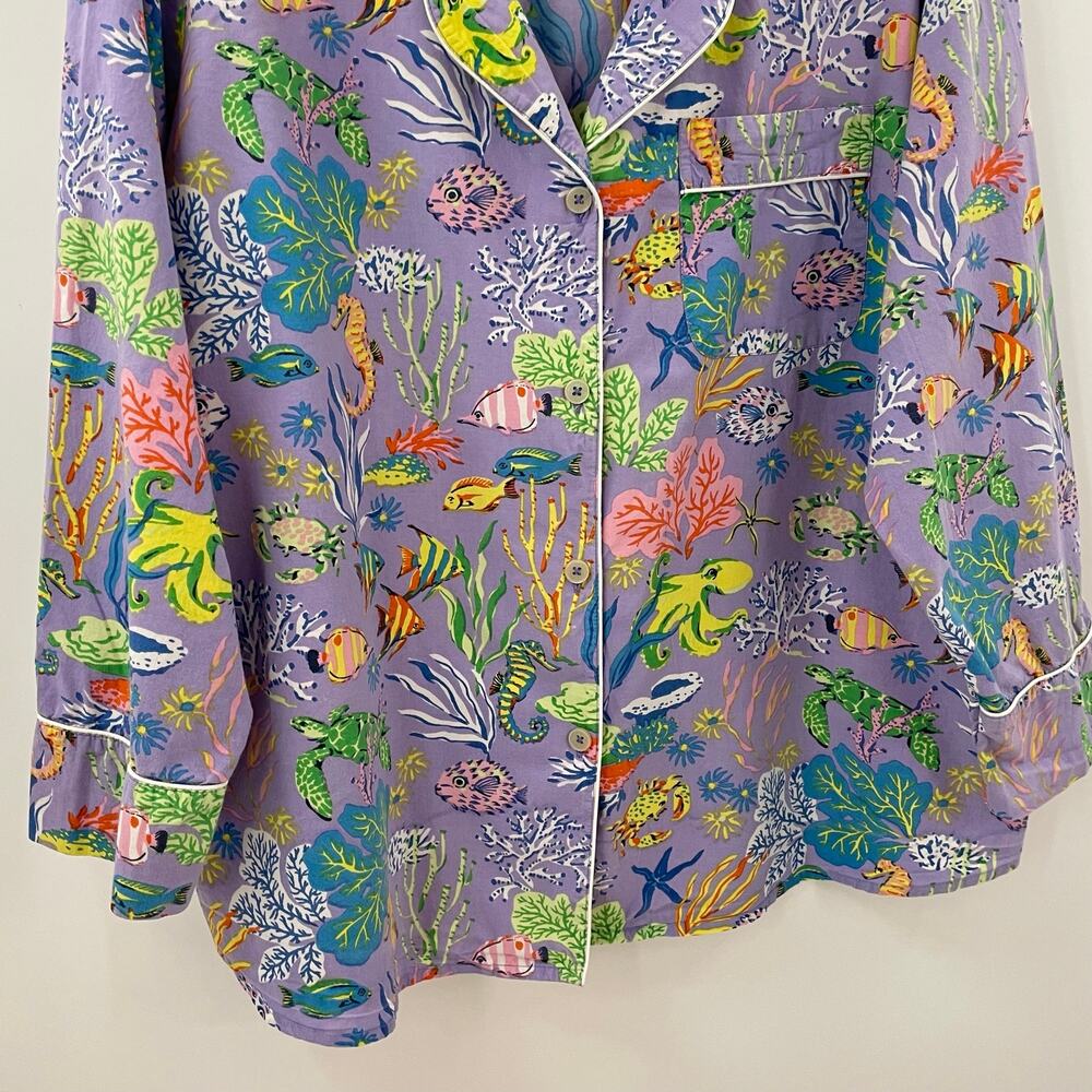 Printfresh Lavender Ocean Fish Print Pajama Top 1X - Picture 4 of 9